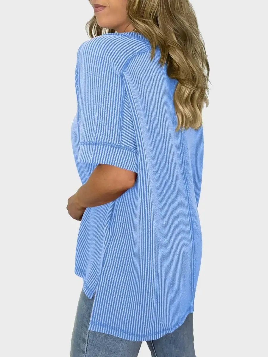 Lovelet Texture V-Neck Half Sleeve T-Shirt - Love Salve